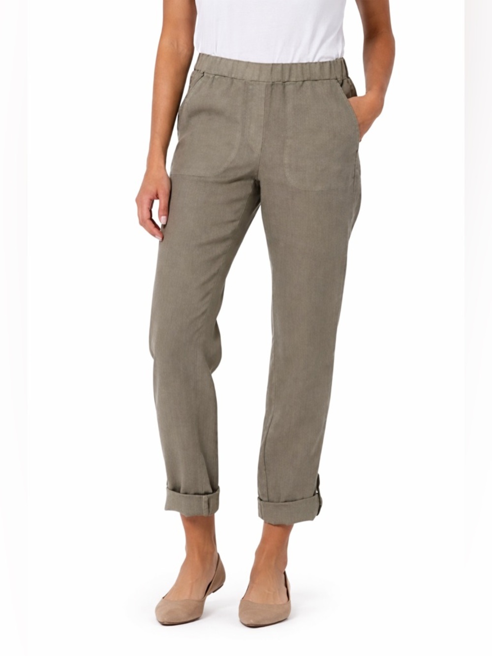 J. Jill 1X Pure Linen Garment Dyed Roll 0470 Tab Pants 100% Linen green